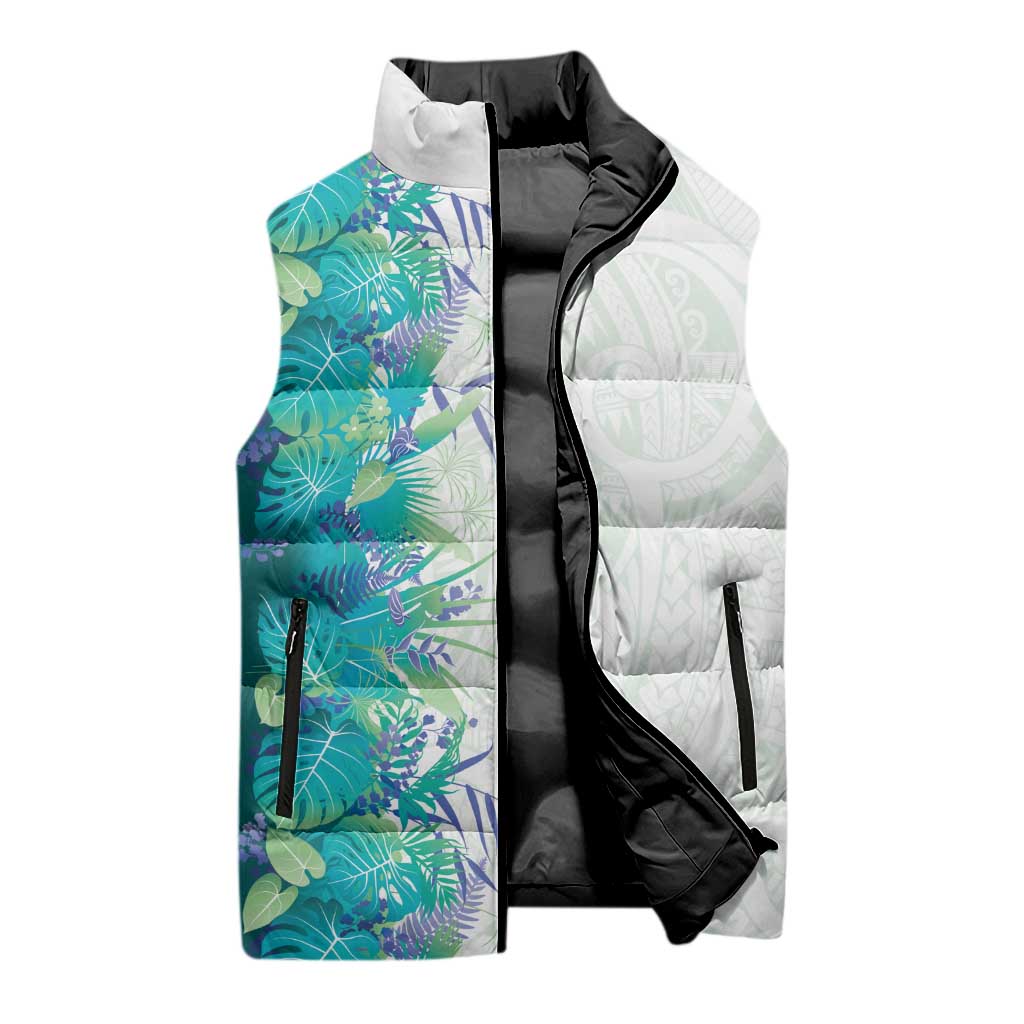 Hawaii Tropical Plant Teal Sleeveless Puffer Jacket Vibrant Polynesian Pattern LT01 - Polynesian Pride