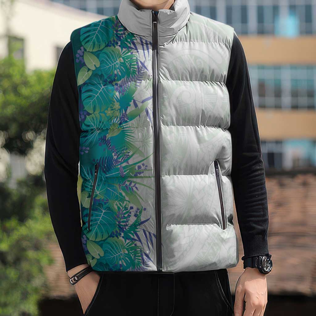 Hawaii Tropical Plant Teal Sleeveless Puffer Jacket Vibrant Polynesian Pattern LT01 - Polynesian Pride