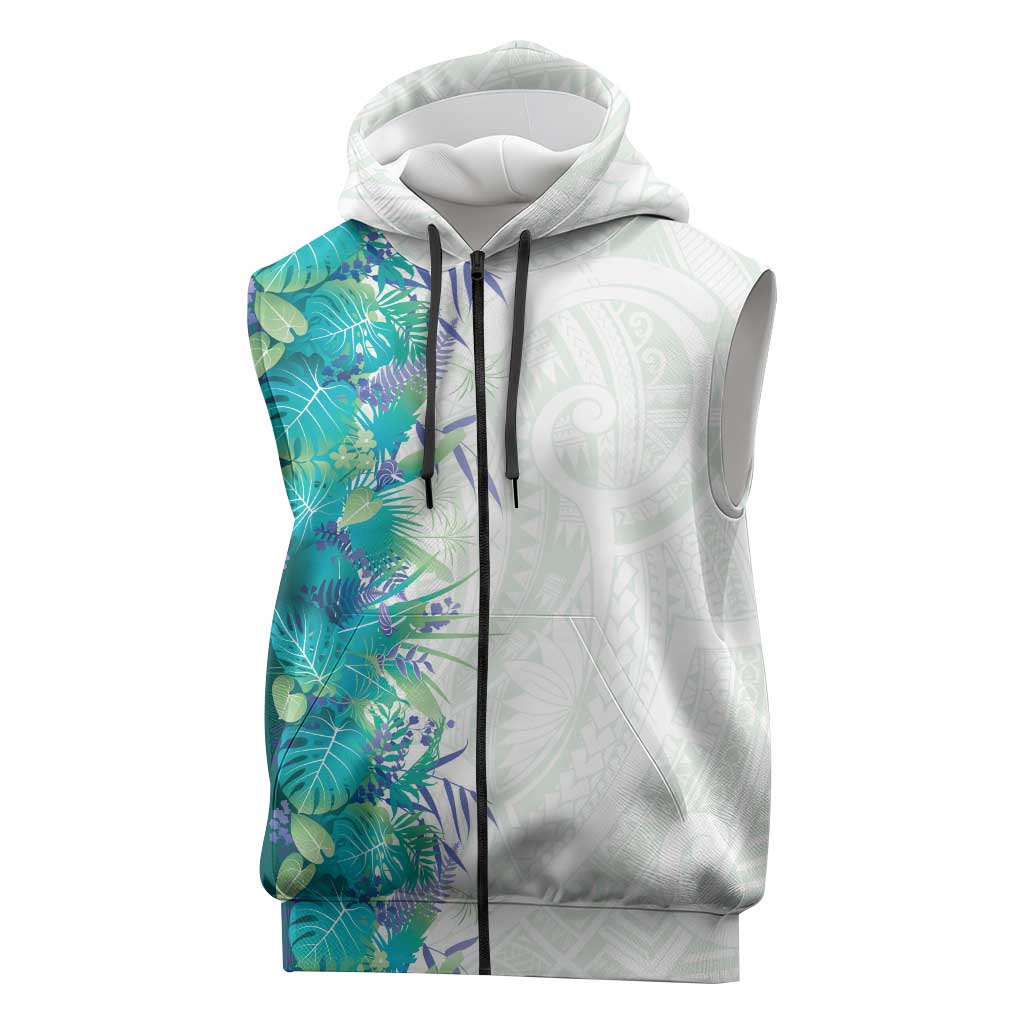 Hawaii Tropical Plant Teal Sleeveless Zip Hoodie Vibrant Polynesian Pattern LT01 Teal - Polynesian Pride