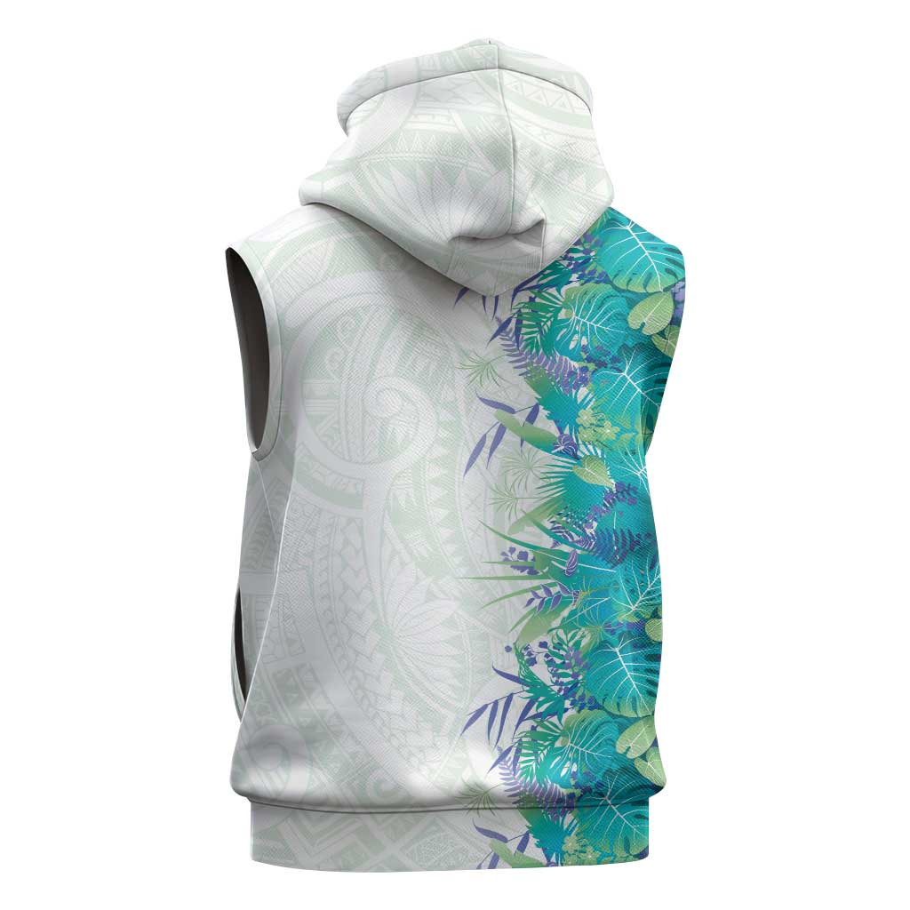 Hawaii Tropical Plant Teal Sleeveless Zip Hoodie Vibrant Polynesian Pattern LT01 - Polynesian Pride
