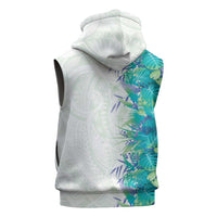 Hawaii Tropical Plant Teal Sleeveless Zip Hoodie Vibrant Polynesian Pattern LT01 - Polynesian Pride