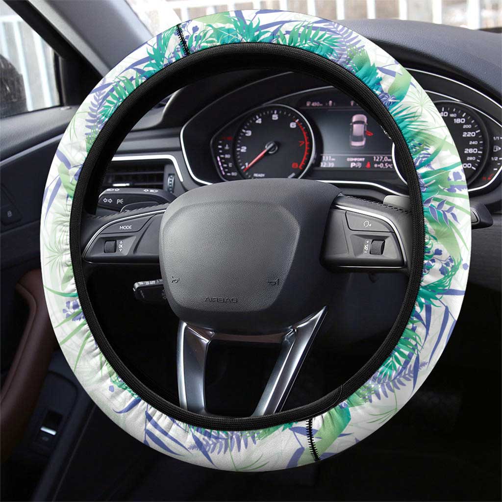 Hawaii Tropical Plant Teal Steering Wheel Cover Vibrant Polynesian Pattern LT01 - Polynesian Pride