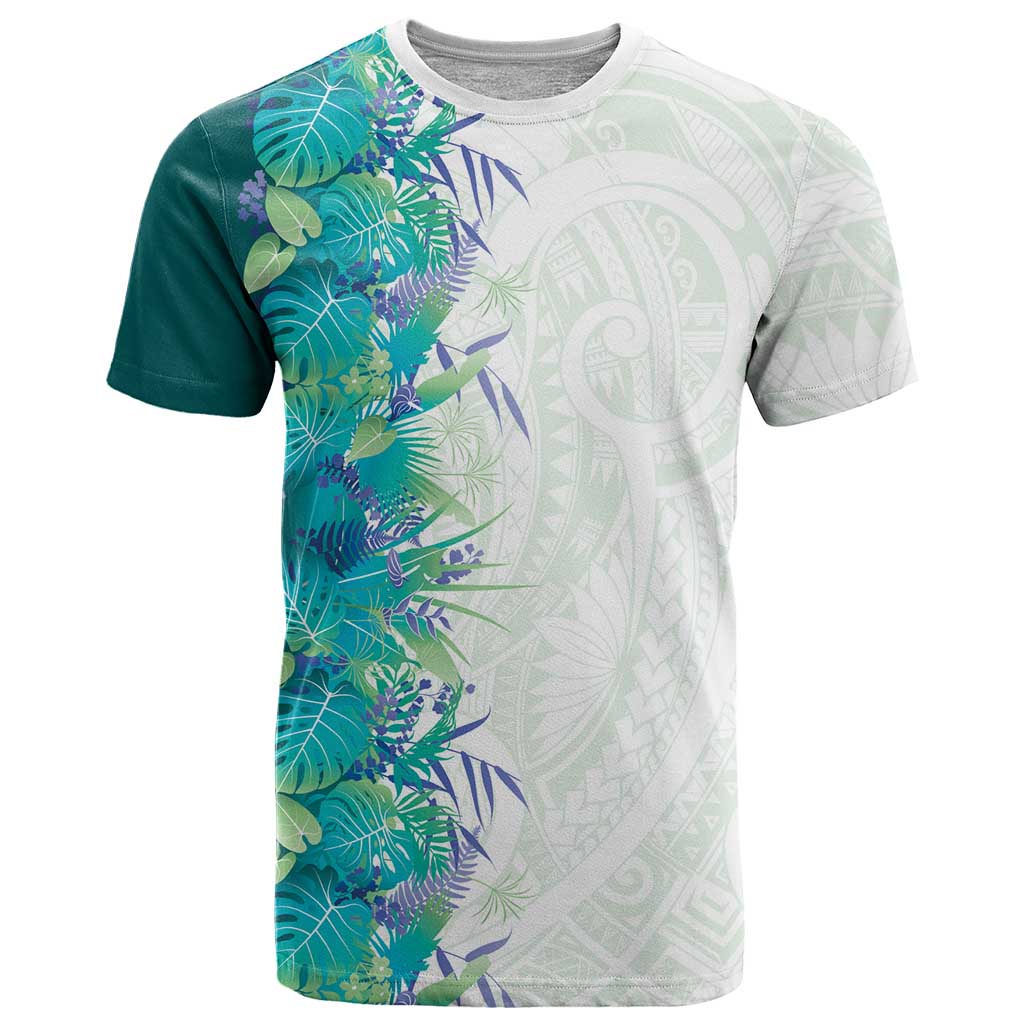 Hawaii Tropical Plant Teal T Shirt Vibrant Polynesian Pattern