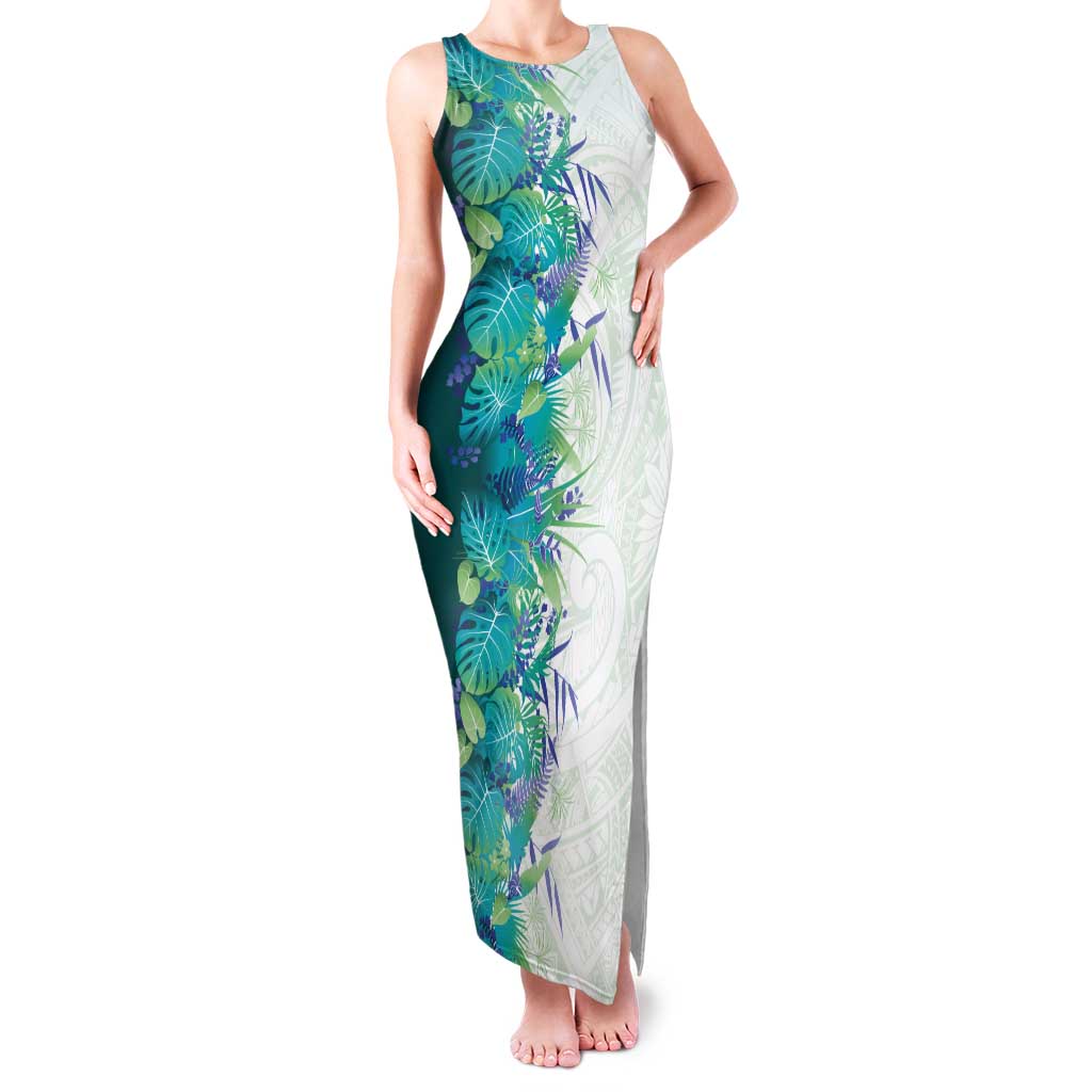 Hawaii Tropical Plant Teal Tank Maxi Dress Vibrant Polynesian Pattern LT01 Women Teal - Polynesian Pride