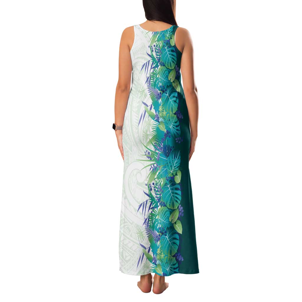 Hawaii Tropical Plant Teal Tank Maxi Dress Vibrant Polynesian Pattern LT01 - Polynesian Pride