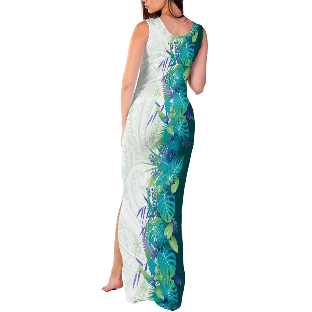 Hawaii Tropical Plant Teal Tank Maxi Dress Vibrant Polynesian Pattern LT01 - Polynesian Pride