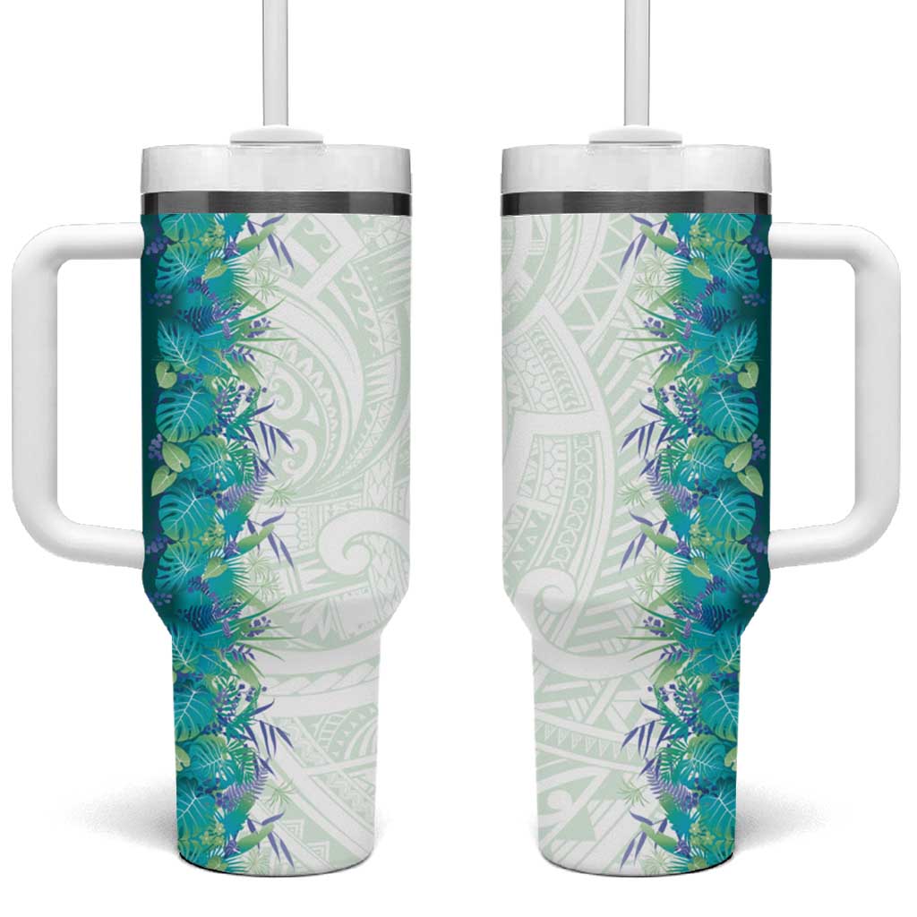 Hawaii Tropical Plant Teal Tumbler With Handle Vibrant Polynesian Pattern LT01 One Size: 40 oz Teal - Polynesian Pride