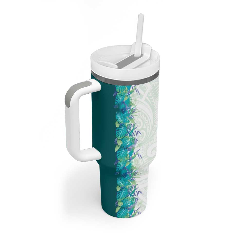 Hawaii Tropical Plant Teal Tumbler With Handle Vibrant Polynesian Pattern LT01 - Polynesian Pride