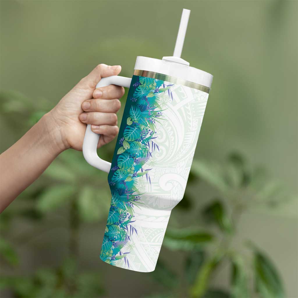 Hawaii Tropical Plant Teal Tumbler With Handle Vibrant Polynesian Pattern LT01 - Polynesian Pride