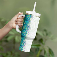 Hawaii Tropical Plant Teal Tumbler With Handle Vibrant Polynesian Pattern LT01 - Polynesian Pride