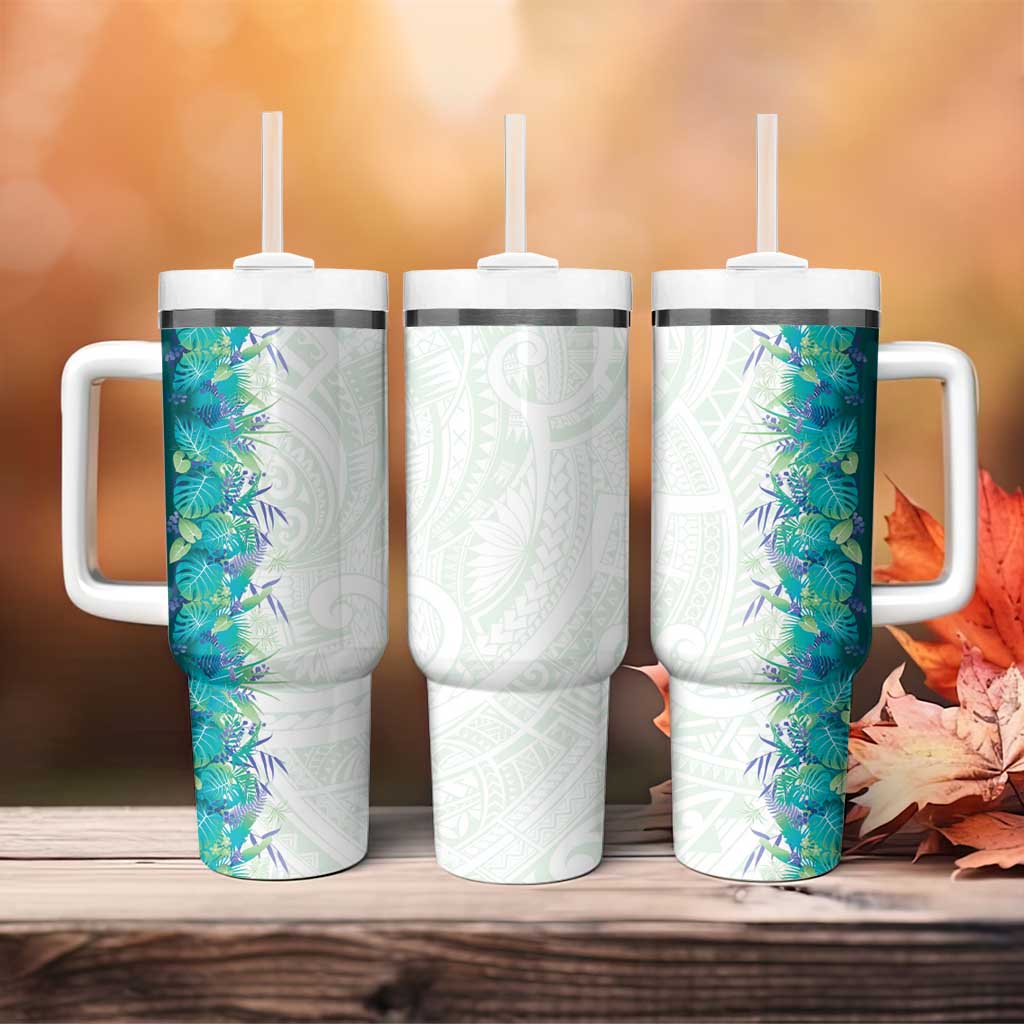 Hawaii Tropical Plant Teal Tumbler With Handle Vibrant Polynesian Pattern LT01 - Polynesian Pride