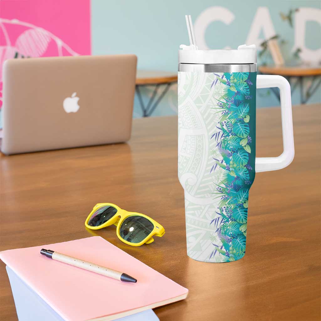 Hawaii Tropical Plant Teal Tumbler With Handle Vibrant Polynesian Pattern LT01 - Polynesian Pride