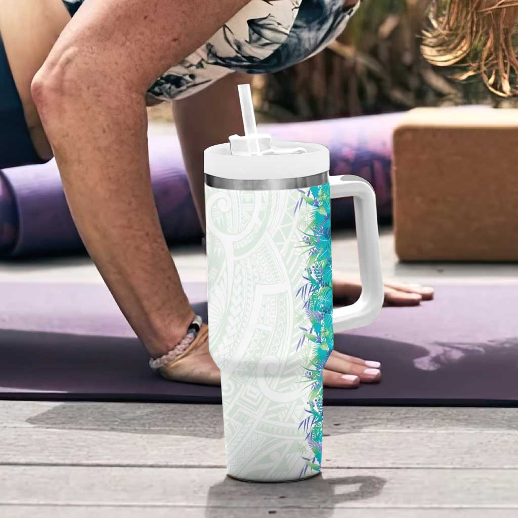 Hawaii Tropical Plant Teal Tumbler With Handle Vibrant Polynesian Pattern LT01 - Polynesian Pride