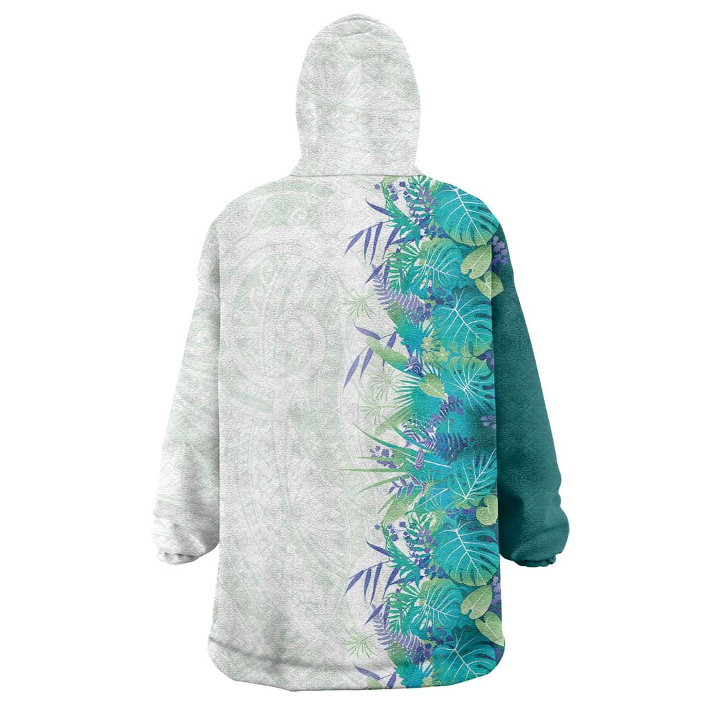 Hawaii Tropical Plant Teal Wearable Blanket Hoodie Vibrant Polynesian Pattern LT01 - Polynesian Pride