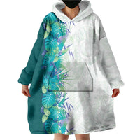 Hawaii Tropical Plant Teal Wearable Blanket Hoodie Vibrant Polynesian Pattern LT01 - Polynesian Pride