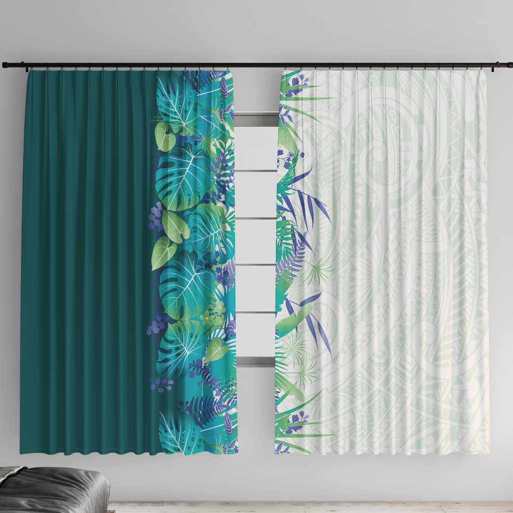 Hawaii Tropical Plant Teal Window Curtain Vibrant Polynesian Pattern LT01 With Hooks Teal - Polynesian Pride