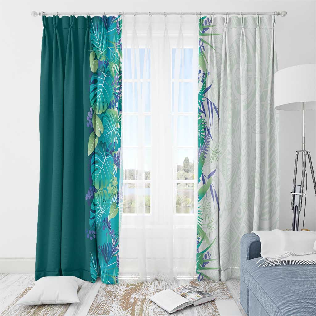 Hawaii Tropical Plant Teal Window Curtain Vibrant Polynesian Pattern LT01 - Polynesian Pride