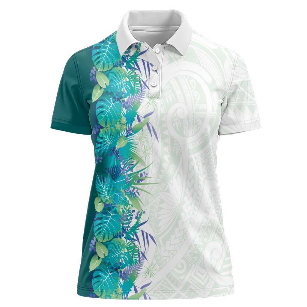 Hawaii Tropical Plant Teal Women Polo Shirt Vibrant Polynesian Pattern LT01 Female Teal - Polynesian Pride