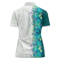 Hawaii Tropical Plant Teal Women Polo Shirt Vibrant Polynesian Pattern LT01 - Polynesian Pride