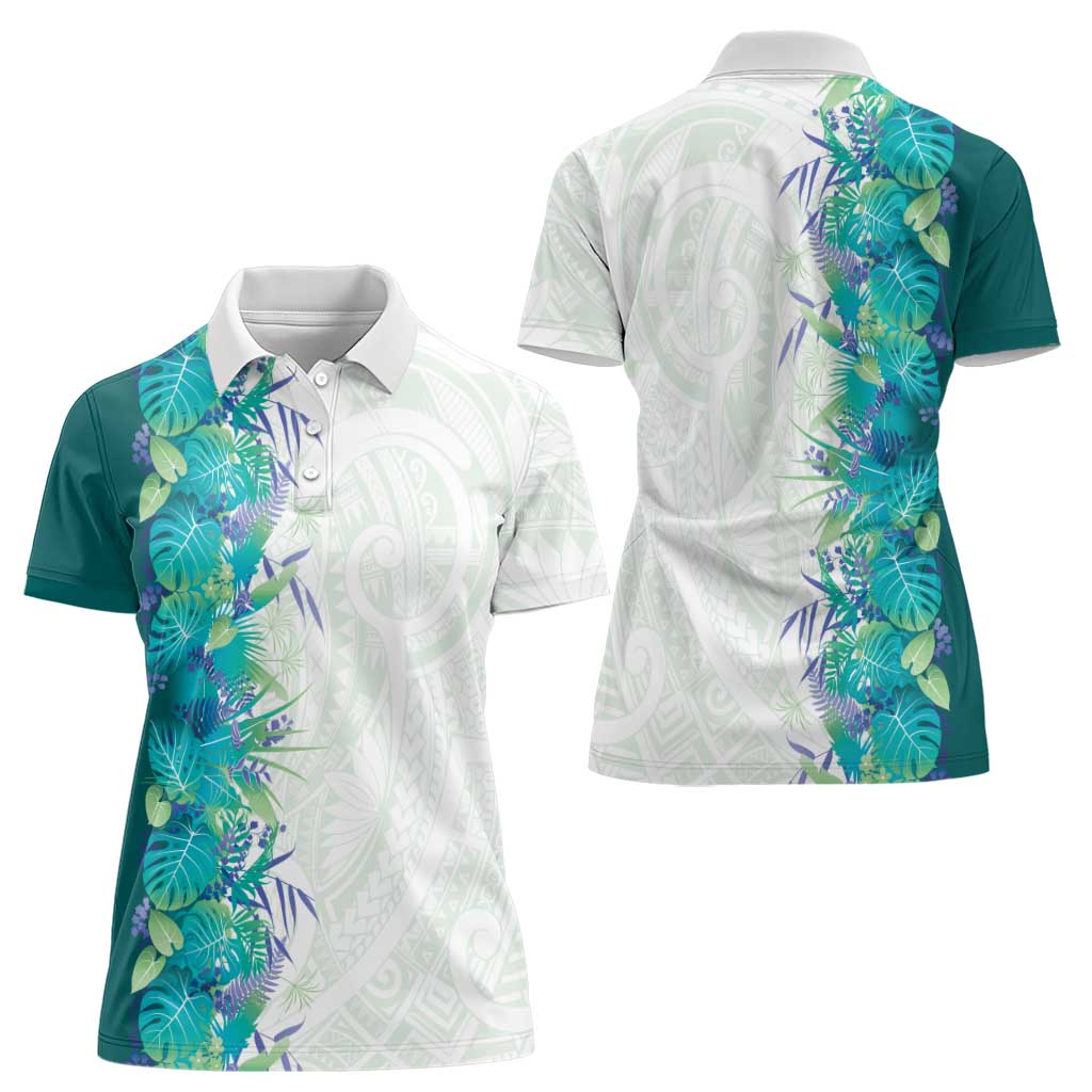 Hawaii Tropical Plant Teal Women Polo Shirt Vibrant Polynesian Pattern LT01 - Polynesian Pride