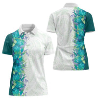 Hawaii Tropical Plant Teal Women Polo Shirt Vibrant Polynesian Pattern LT01 - Polynesian Pride