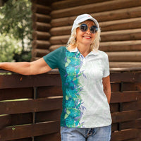 Hawaii Tropical Plant Teal Women Polo Shirt Vibrant Polynesian Pattern LT01 - Polynesian Pride