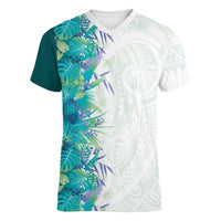 Hawaii Tropical Plant Teal Women V-Neck T-Shirt Vibrant Polynesian Pattern LT01 Female Teal - Polynesian Pride