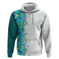 Hawaii Tropical Plant Teal Zip Hoodie Vibrant Polynesian Pattern LT01 Zip Hoodie Teal - Polynesian Pride