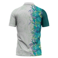 Hawaii Tropical Plant Teal Zipper Polo Shirt Vibrant Polynesian Pattern LT01 - Polynesian Pride