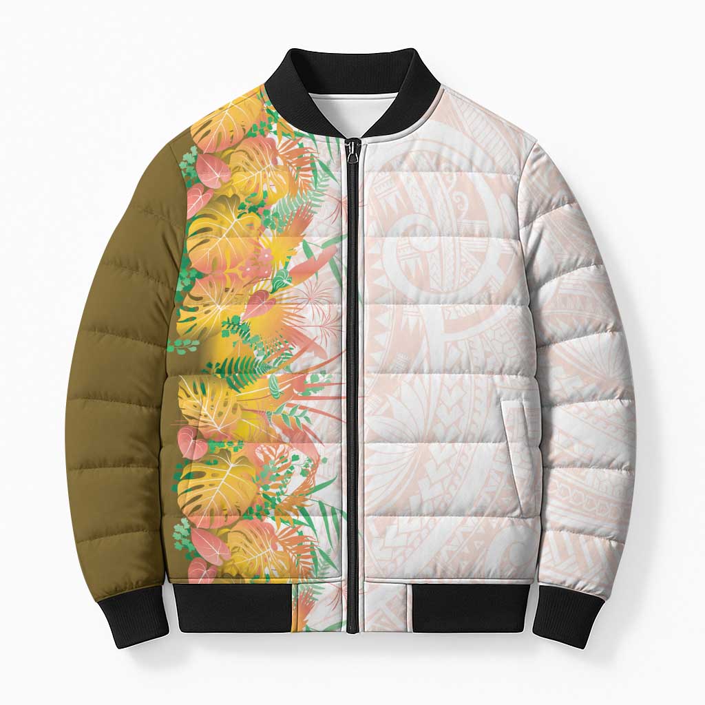 Hawaii Tropical Plant Lenalena Bomber Puffer Jacket Vibrant Polynesian Pattern LT01 Unisex Yellow - Polynesian Pride