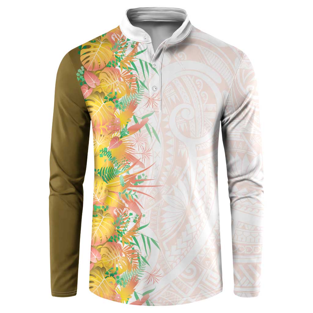 Hawaii Tropical Plant Lenalena Button Sweatshirt Vibrant Polynesian Pattern LT01 Yellow - Polynesian Pride