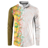Hawaii Tropical Plant Lenalena Button Sweatshirt Vibrant Polynesian Pattern LT01 Yellow - Polynesian Pride
