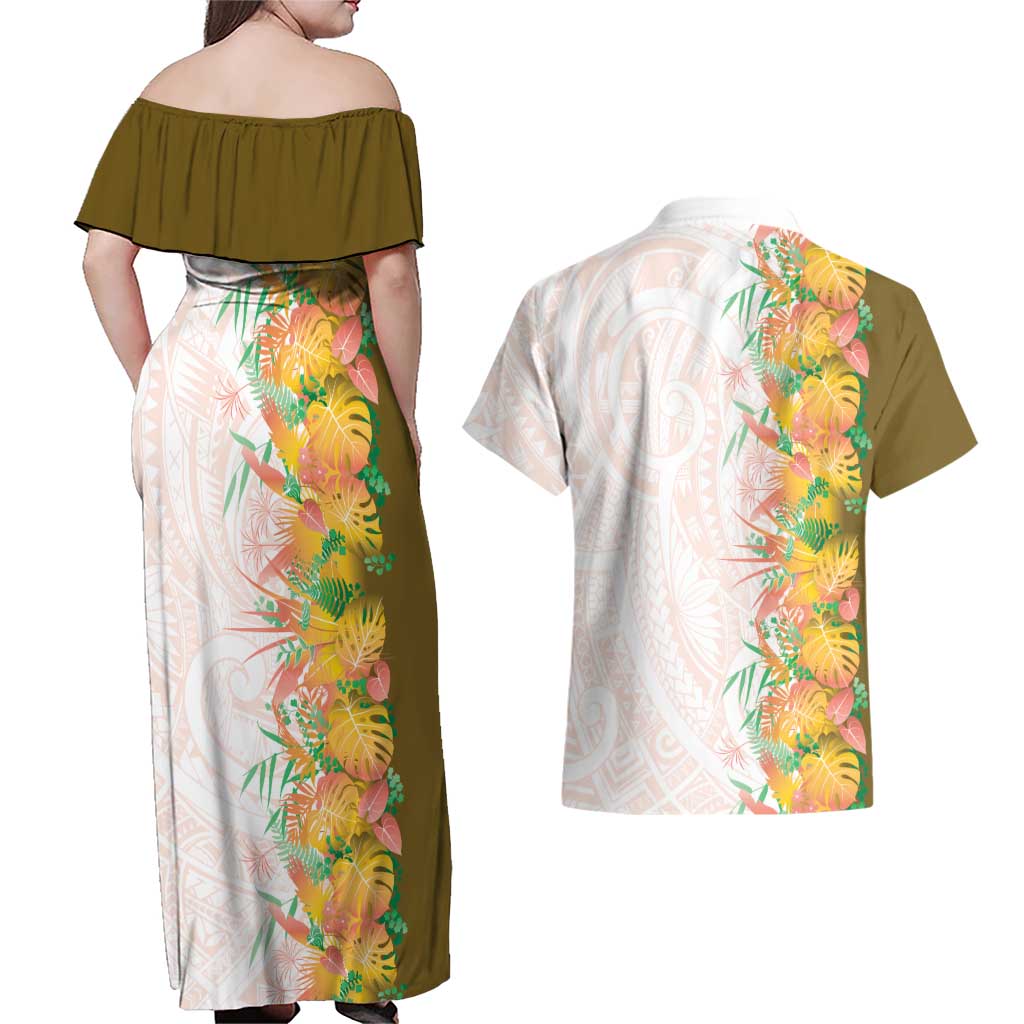 Hawaii Tropical Plant Lenalena Couples Matching Off Shoulder Maxi Dress and Hawaiian Shirt Vibrant Polynesian Pattern LT01 - Polynesian Pride