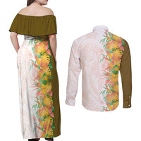 Hawaii Tropical Plant Lenalena Couples Matching Off Shoulder Maxi Dress and Long Sleeve Button Shirt Vibrant Polynesian Pattern LT01 - Polynesian Pride