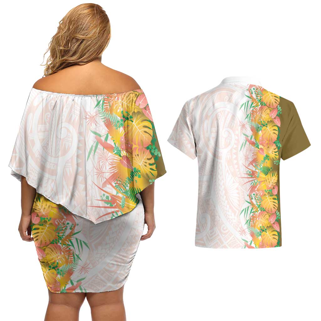 Hawaii Tropical Plant Lenalena Couples Matching Off Shoulder Short Dress and Hawaiian Shirt Vibrant Polynesian Pattern LT01 - Polynesian Pride