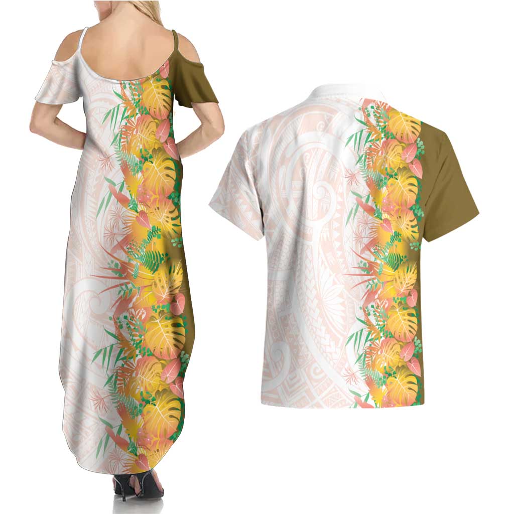 Hawaii Tropical Plant Lenalena Couples Matching Summer Maxi Dress and Hawaiian Shirt Vibrant Polynesian Pattern LT01 - Polynesian Pride
