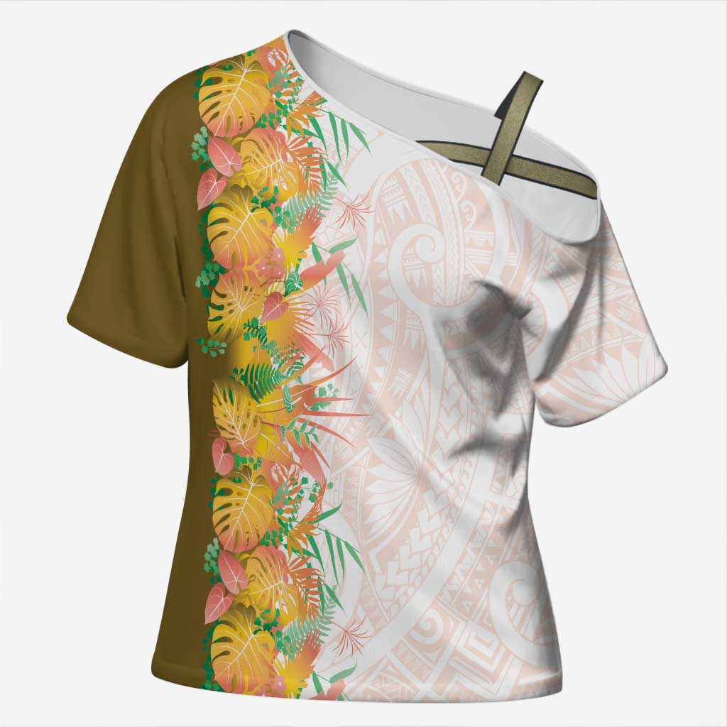 Hawaii Tropical Plant Lenalena Cross Shoulder Shirt Vibrant Polynesian Pattern LT01 Female Yellow - Polynesian Pride