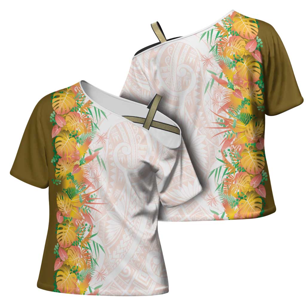 Hawaii Tropical Plant Lenalena Cross Shoulder Shirt Vibrant Polynesian Pattern LT01 - Polynesian Pride