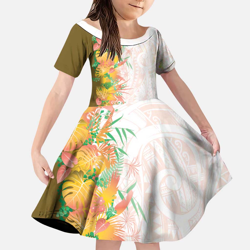 Hawaii Tropical Plant Lenalena Family Matching Long Sleeve Bodycon Dress and Hawaiian Shirt Vibrant Polynesian Pattern