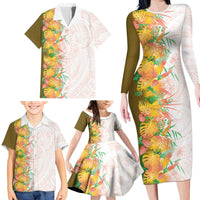 Hawaii Tropical Plant Lenalena Family Matching Long Sleeve Bodycon Dress and Hawaiian Shirt Vibrant Polynesian Pattern