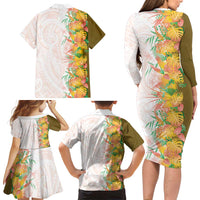 Hawaii Tropical Plant Lenalena Family Matching Long Sleeve Bodycon Dress and Hawaiian Shirt Vibrant Polynesian Pattern