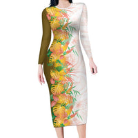 Hawaii Tropical Plant Lenalena Family Matching Long Sleeve Bodycon Dress and Hawaiian Shirt Vibrant Polynesian Pattern