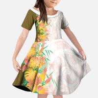 Hawaii Tropical Plant Lenalena Family Matching Off Shoulder Short Dress and Hawaiian Shirt Vibrant Polynesian Pattern