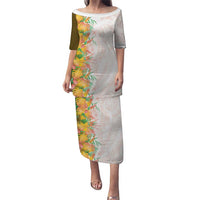 Hawaii Tropical Plant Lenalena Family Matching Puletasi and Hawaiian Shirt Vibrant Polynesian Pattern LT01 Mom's Dress Yellow - Polynesian Pride