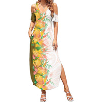 Hawaii Tropical Plant Lenalena Family Matching Summer Maxi Dress and Hawaiian Shirt Vibrant Polynesian Pattern LT01 Mom's Dress Yellow - Polynesian Pride