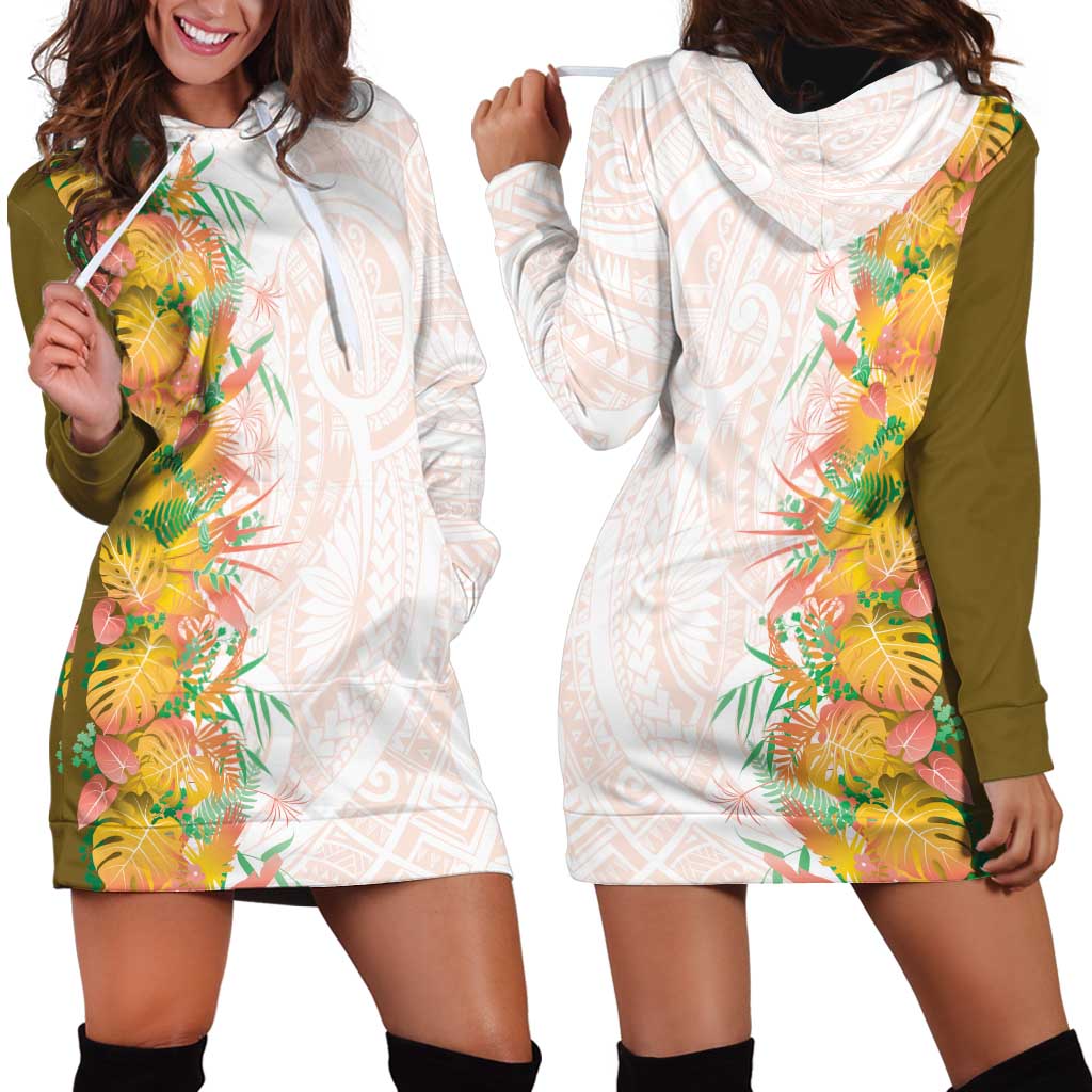 Hawaii Tropical Plant Lenalena Hoodie Dress Vibrant Polynesian Pattern