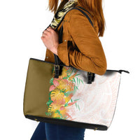 Hawaii Tropical Plant Lenalena Leather Tote Bag Vibrant Polynesian Pattern LT01 Yellow - Polynesian Pride