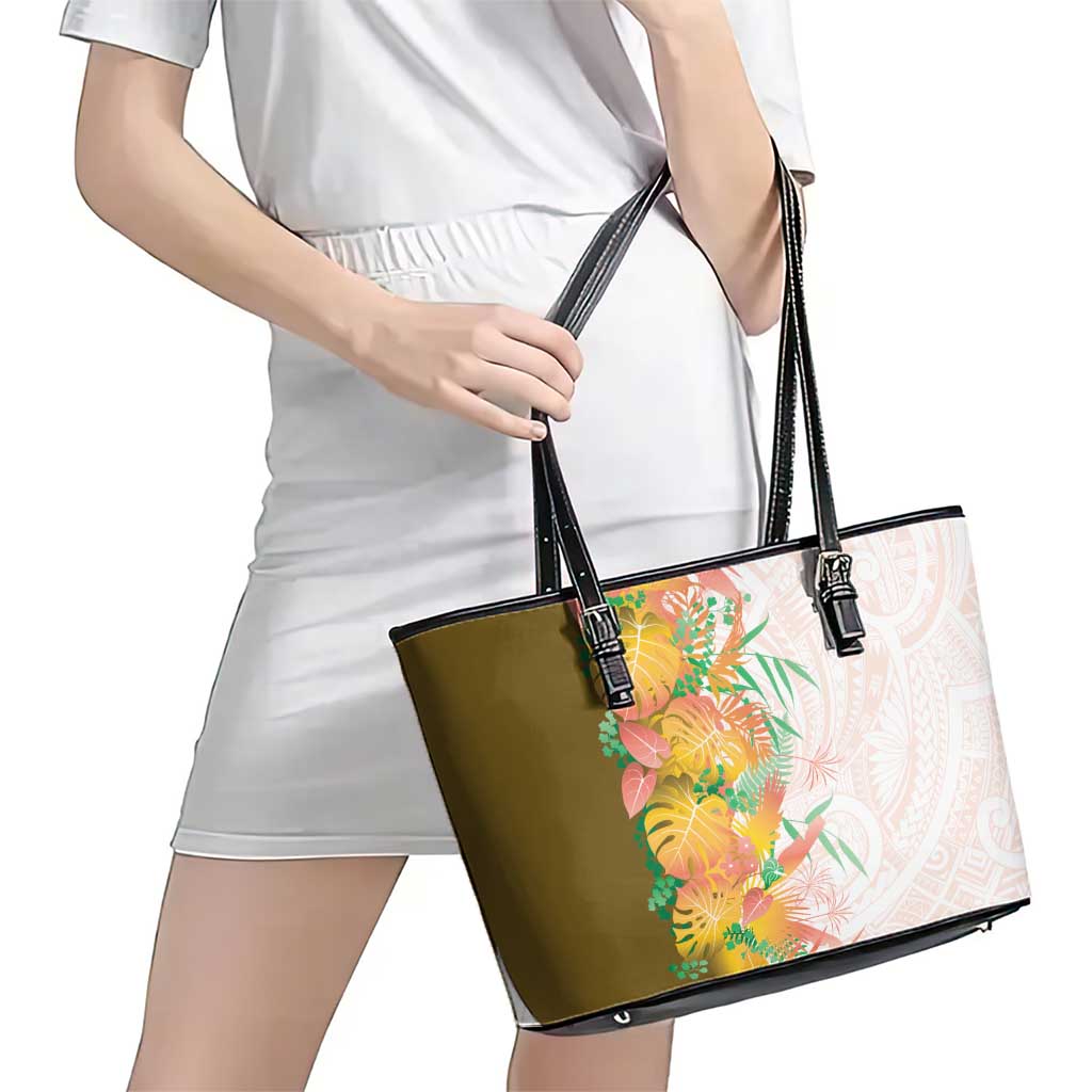 Hawaii Tropical Plant Lenalena Leather Tote Bag Vibrant Polynesian Pattern LT01 - Polynesian Pride