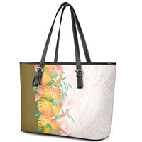 Hawaii Tropical Plant Lenalena Leather Tote Bag Vibrant Polynesian Pattern LT01 - Polynesian Pride
