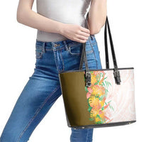 Hawaii Tropical Plant Lenalena Leather Tote Bag Vibrant Polynesian Pattern LT01 - Polynesian Pride